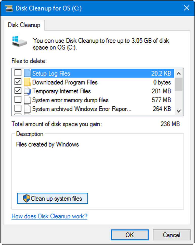 system tools disk cleanup windows 10